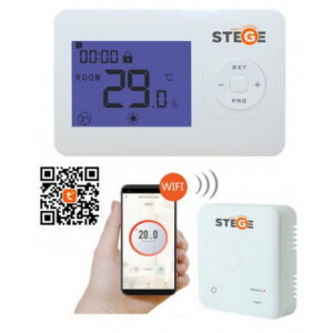 Termostat electronic SMART pentru centrala cu LCD programabil STEGE (fara fir – wireless) cu comanda prin internet WT200 WIFI