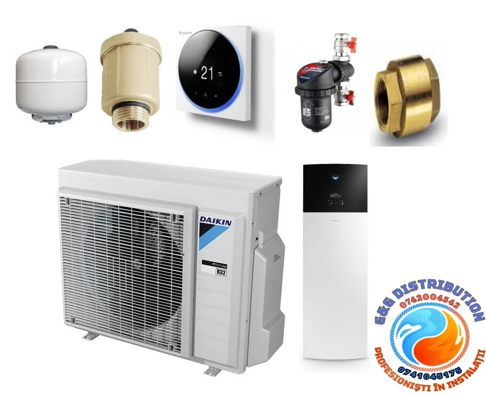PACHET POMPA DE CALDURA UI AER-APA DAIKIN ALTHERMA R, 6kW+ POMPA DE CALDURA AER-APA DAIKIN UE ALTHERMA 3 R F, 8kW, INCALZIRE / ACM / BOILER, 230V, BOILER INCORPORAT 180L, INCALZITOR DE REZERVA 6kW